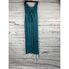 Musera Dress Women's Medium Teal Blue Sleeveless Maxi Tie Front Knit Viscose