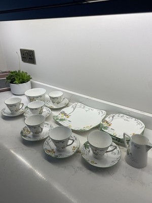 Elegantes 30er Jahre Art Deco Vintage Bone China Heathcote Teeservice für 6 handbemalt