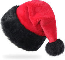 Personalized Santa Hat - Super Soft Plush Christmas for Adults, Black-red