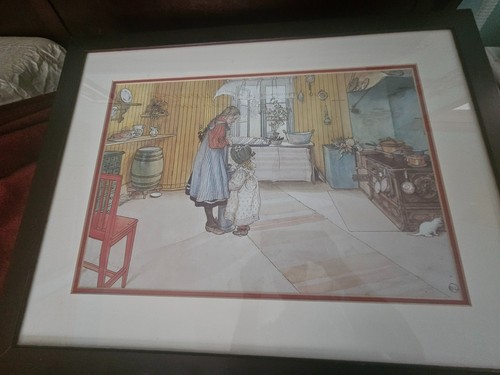vintage framed the kitchen watercolor painting by Swedish artist Carl Larsson - Picture 2 of 8