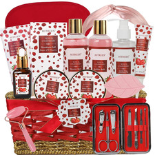 Red Gift Basket, Gift for Women, Gifts for Women Luxury Rose&Strawberry Spa Gift