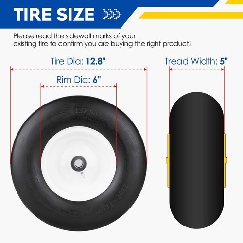 Pneumatici per rasaerba 13x5.0-6 senza piatto, ID foro 3/4", 13x5-6 Zero Turn Rasaerba Fro... - Foto 4 di 8