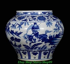 Vaso vaso 13,7" vecchia dinastia Yuan porcellana blu bianca personaggi storie