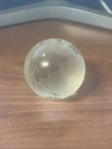 Vintage Etched Tiffany & Co Clear Frosted Glass Crystal World Globe Paperweight