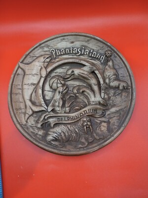 German Phantasiaiand Delphinarium Carved 3D Wood Resin 9'' Plate
