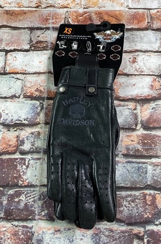 Harley Davidson Leather Gloves Women's Extra Small Black Skull Logo 98381-10VW - Picture 1 of 6