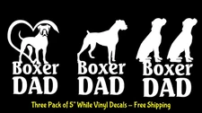 Boxer Dad Three 5" White Vinyl Decals Car Truck Windows Laptop Tumbler Mugs