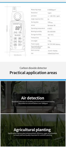 CO2 Meter Carbon Dioxide Temp RH Humidity Sensor Tester Air Quality Detector - Picture 7 of 15