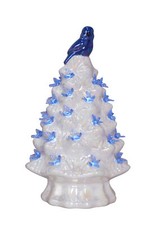 7.25" LED Bluebirds Tree Glazed Ceramic Retro B/O Timer Colored Bulbs 74047