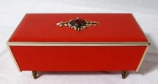 Mid Century Modern Art Deco Hollywood Regency Leather Music Box Japan 1960