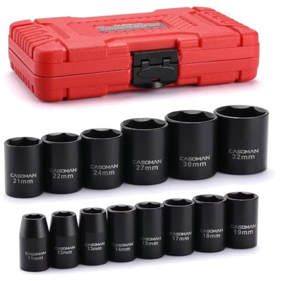 14 Pieces 1/2-Inch Drive Standard Impact Socket Set, Metric, 6-Point, 11mm to...