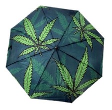 New Pot Leaf Leaves 36" Width Compact Umbrella Marijuana Green Smoke Weed NIP