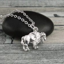 Silver Buffalo Necklace - American Bison Charm Necklace - Buffalo Charm Jewelry