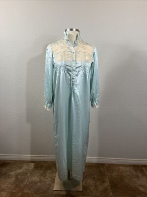 Sound Of Music Robe Maria Teal Blue Pijama Satin Night Gown Vintage 41” 