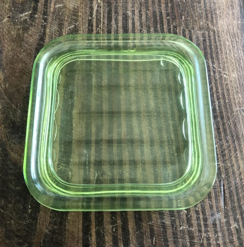 Anchor Hocking Uranium Green Depression Glass Refrigerator Dish Lid Only 4"x4"