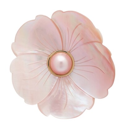 Mother Of Pearl & Mobe Pearl Pin In 14k Yellow Gold