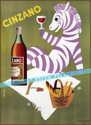 Cinzano 1951 Vermouth Purple Zebra Vintage Poster Print Retro