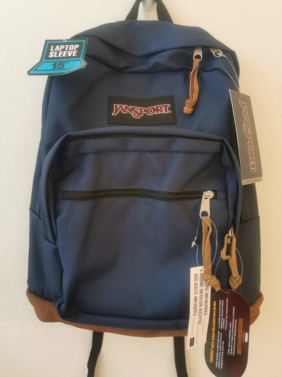 NWT Jansport right pack navy TYP7003 school backpack laptop sleeve suede bottom