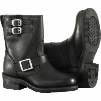 River Road Women 9'' Engineer Boot Full Grain Blk Lth Multi Buckle KW-2001-144