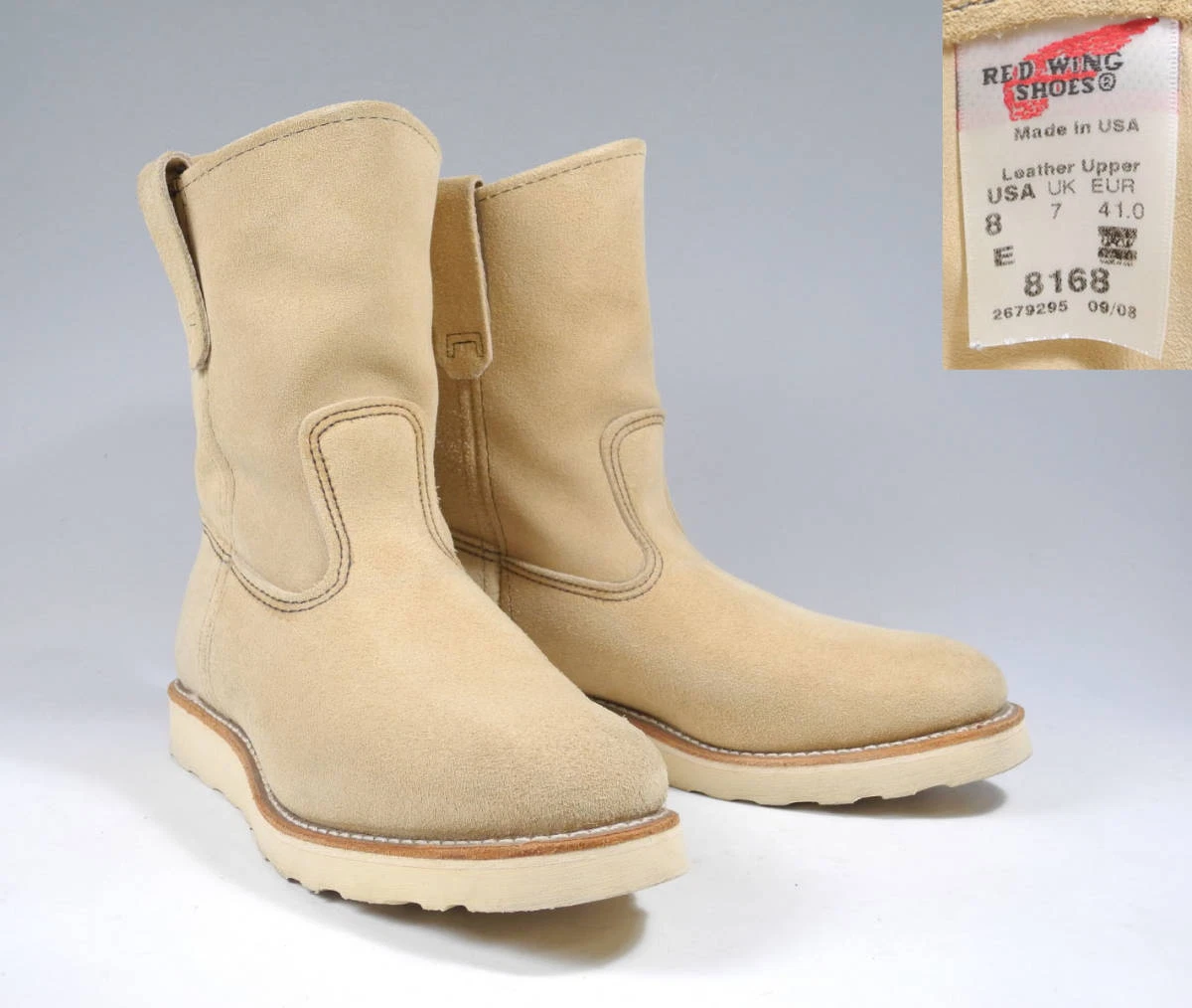 Red Wing 8168 Pecos size 8E Beige Suede Rough Out Current Feather Tag Leather