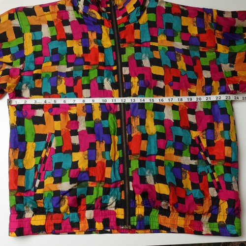 Vintage 80s Colorblock All Over Print Silk Jacket Womens Size Medium Chris Allan - Picture 7 of 15