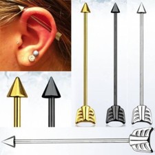 PAIR     14G ARROW INDUSTRIAL BARBELL TITANIUM STEEL EAR CARTILAGE PIERCING RING