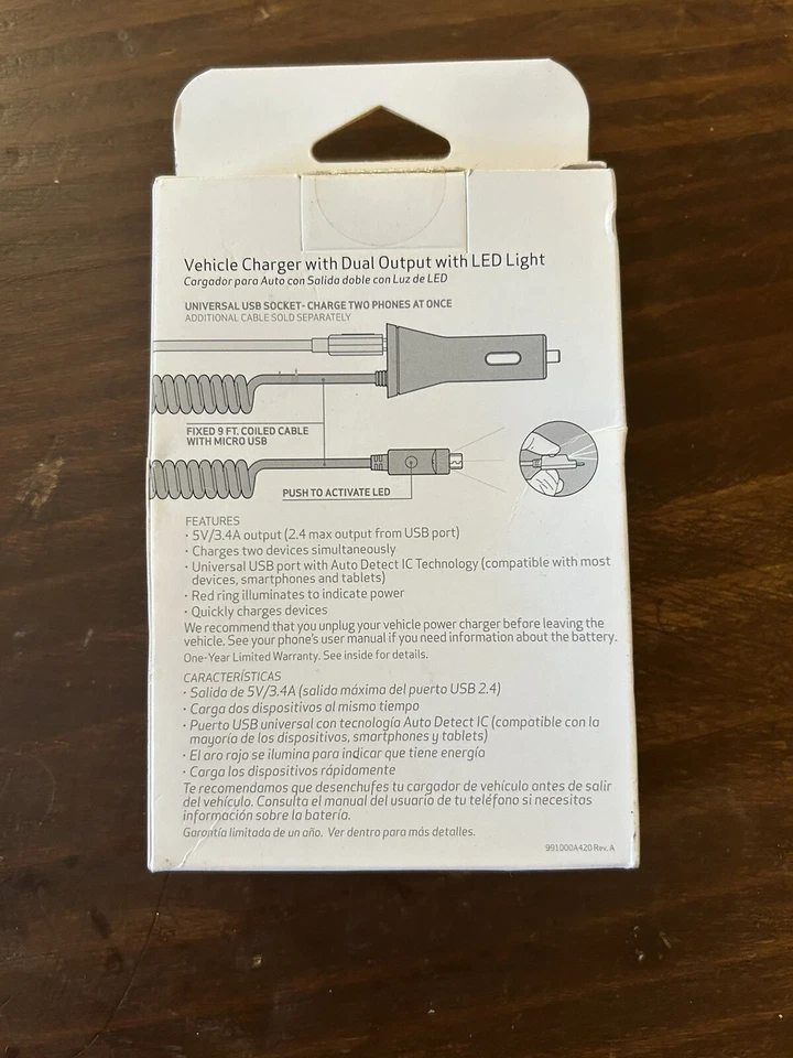 Carregador de veículo Verizon com saída dupla e luz LED, NOVO - Imagem 2 de 4