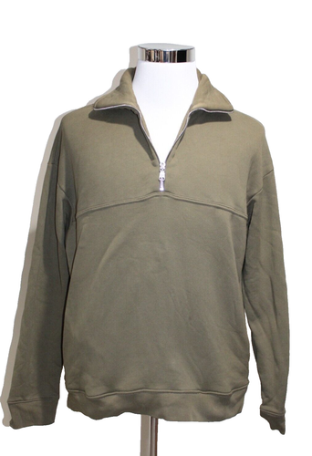 Sudadera Ninety Percent Oliva 100% Algodón Orgánico Jersey Media Cremallera Sudadera M - Imagen 8 de 8