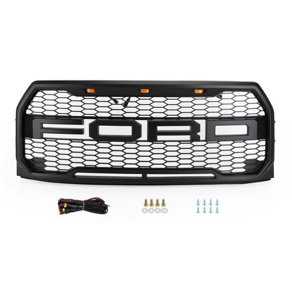 Raptor Style Front  Grille  Grill for 2015 - 2017 FORD F150 w/Letters/LED Lights