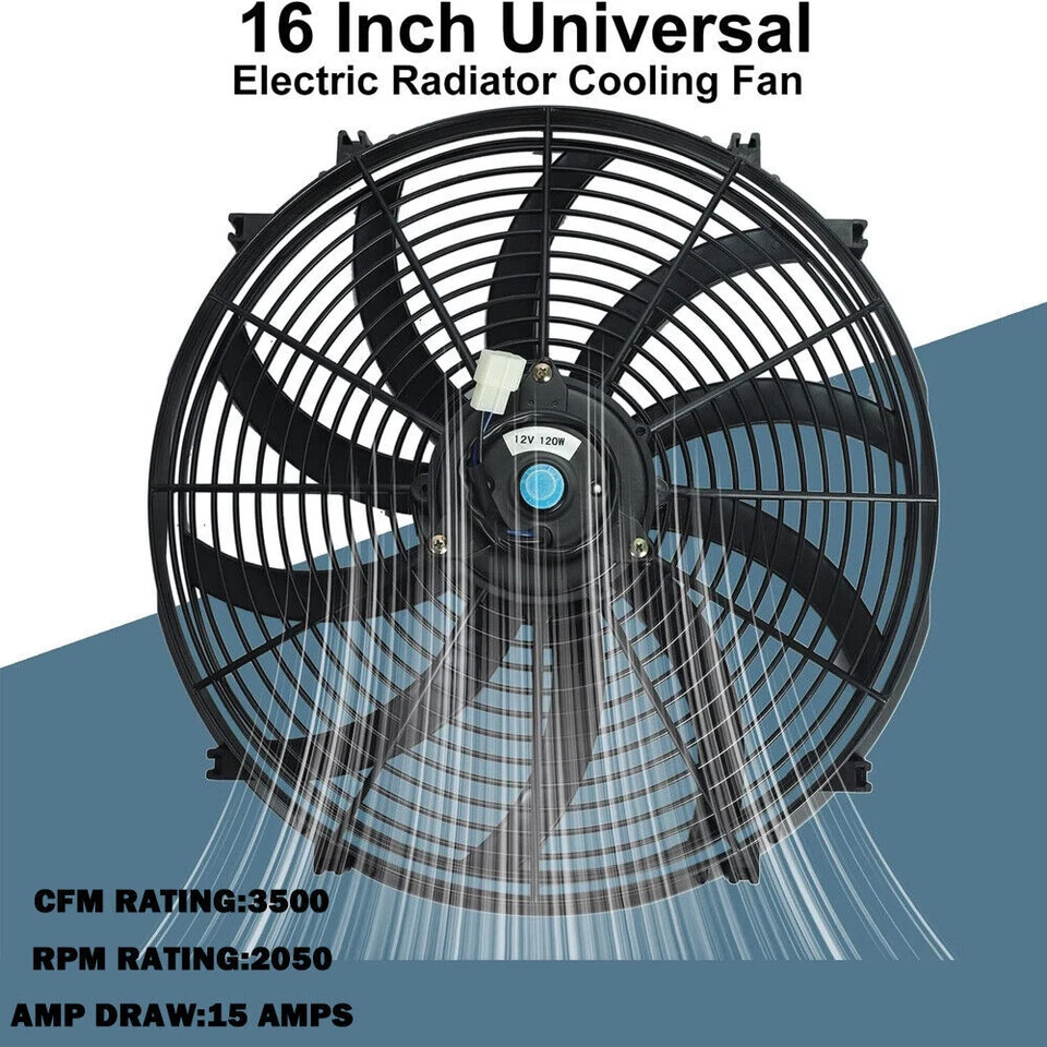 Ventilador Delgado 16" 3500FCM Push Pull Radiador Eléctrico Enfriamiento 12V Kit de Montaje Coche Camión Foto 2 de 4