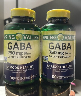 Spring Valley Gaba 750 mg MOOD HEALTH, 100 Capsules 2 Pack Bundle