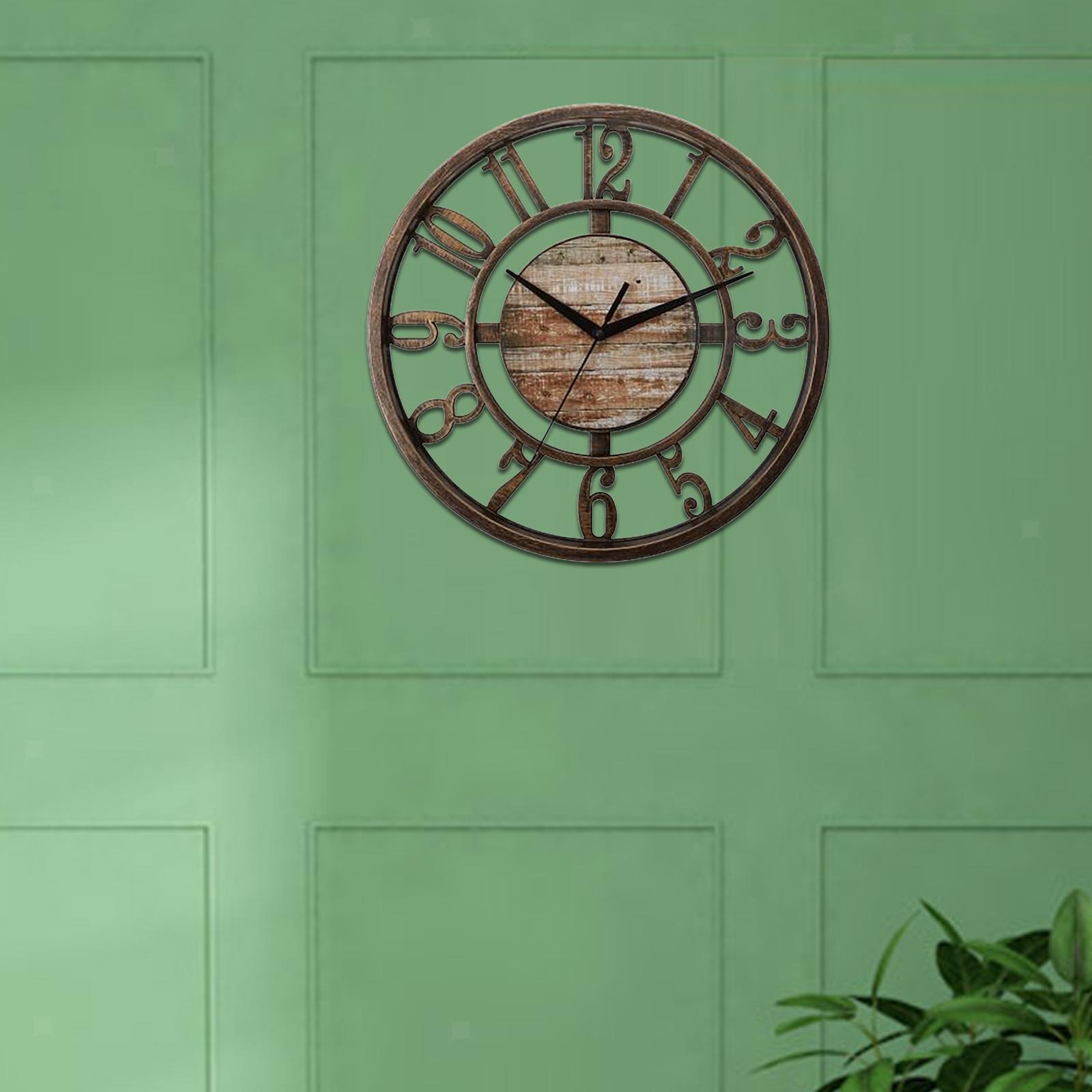 Farmhouse Dark Brown 11 Inch Hollow Design Wall Clock for DEN Cafe Bar Decor  -image