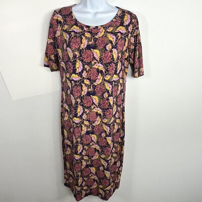 Lula Roe Womens Dress sz M Pink Yellow Floral Short Sleeve