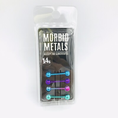 New Morbid Metals 14g Anodized Steel Straight Barbells Piercing Multicolor 4 Pk.