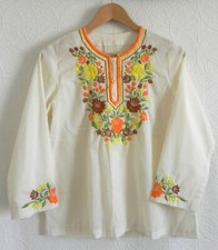 Vtg Handmade Tunic Pullover Floral Embroidery Trim 3/4 Sleeve Size 6