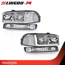 LED DRL Headlights Fit For GMC Sierra 1999-2007 Yukon XL 1999-2006 Chrome Clear