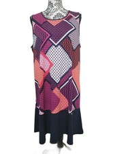 TOMMY HILFIGER 16 Sheath Dress Shift Sleeveless Black Orange Pink Modern NWOT