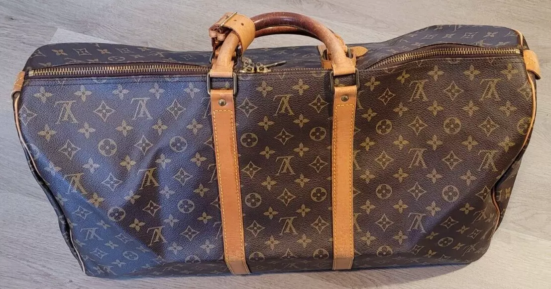 AUTHENTIC LOUIS VUITTON MONOGRAM KEEPALL 55 BAG DUFFEL BROWN CANVAS BOSTON