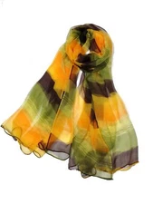 Shanlin Mulberry Silk Long Scarves in Gift Box 65”x39.5 Green Orange