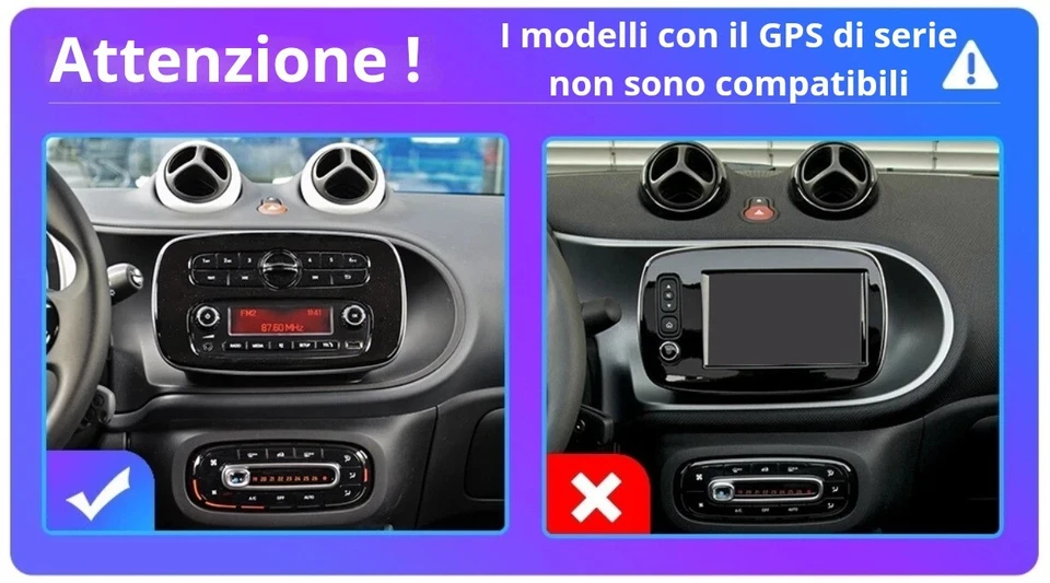Autoradio 9" Android 13 CarPlay GPS Plug&Play Smart 453 Fortwo/Forfour 2014-23 - Immagine 3 di 4