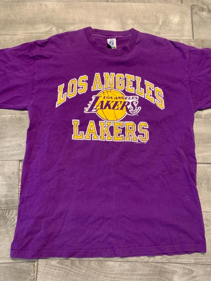 Vtg Los Angeles LA Lakers Purple Single Stitch NBA T-shirt Tee XLarge Logo 7 - Image 3 of 4