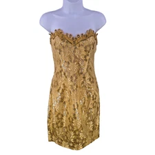 VTG Gunne Sax Jessica McClintock Dress Womens 7/8 Gold 90s Prom Sequin Party