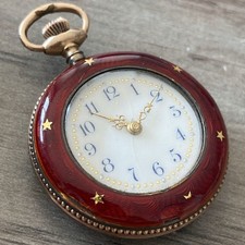 Antique Guilloche Enamel Sterling Vermeil 30mm Swiss Pocket Watch Art Nouveau