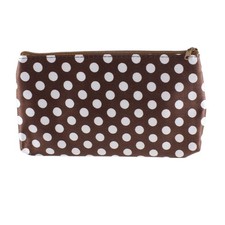 Woman Dots Pattern Zip Up Rectangular Makeup Cosmetic Holder Pouch Bag Brown