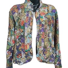 Chico's 100 Silk Topper Size 2 / L Cropped Lightweight Jacket Abstract Floral