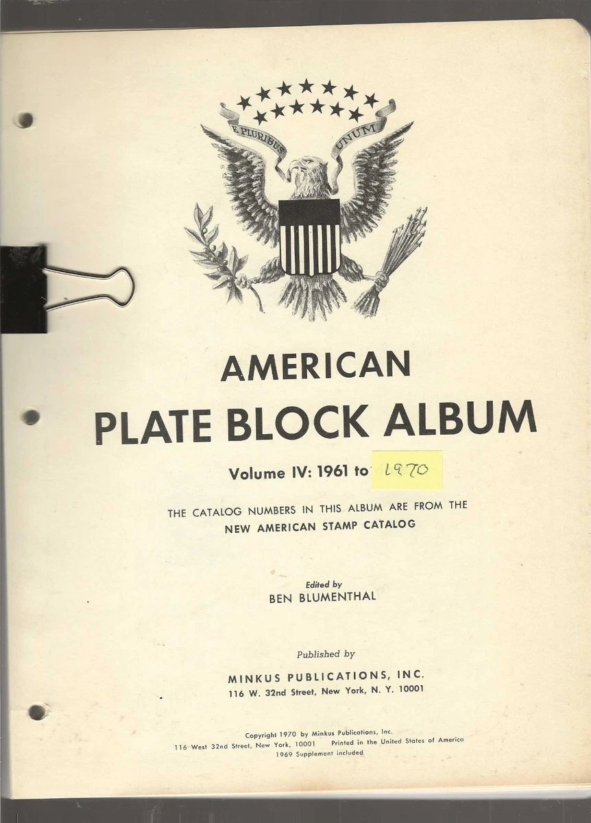 Minkus pages for "The American Plate Block Album"...Volume IV...1961=1970