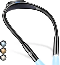 LED Neck Reading Light,Book Light for Reading in Bed-Eye Caring 3 Colors, Dimmab