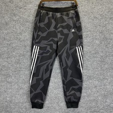 Adidas Jogger Sweatpants Youth XL Gray Geometric Print Ankle Cuffs 3 Stripe