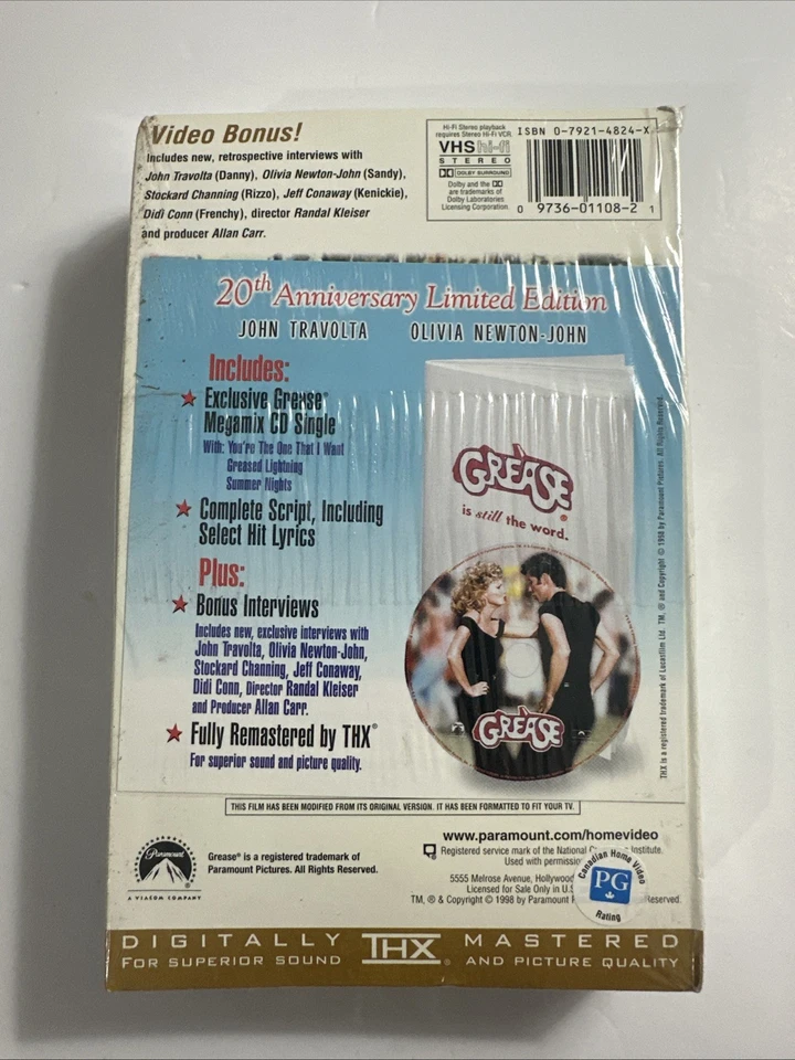 Grease (1978) - VHS - Brand New (Sealed) - 20th Anniversary Edition - Image 2 of 4