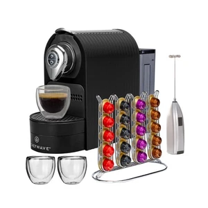 ChefWave Espresso Machine Black with Holder Cups and Handheld Milk Frother